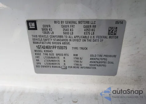 2015 GMC Sierra 3500Hd Denali z USA, uszkodzony, nr VIN 1GT424E81FF150979